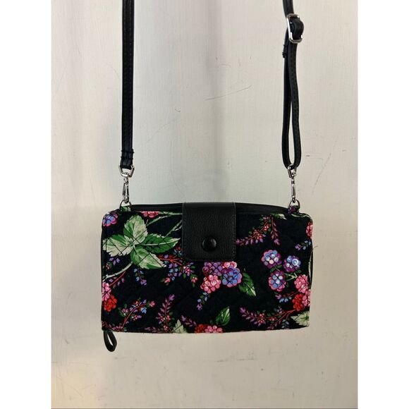 Vera Bradley Handbags - Vera Bradley Floral and Black rfid crossbody zipper‎ wallet nwot 8"x5"